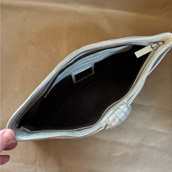 Kooba Silver Metallic Leather Clutch with Silver Coloured Hardware. 12.5” by 5” - Picture 5 of 7